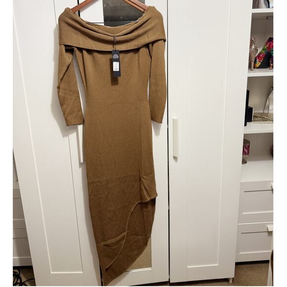 NWT Fashion Nova Tamara Camel Ribbed Knit Sweater Maxi Bodycon Dress Size 2XL - Picture 3 of 12